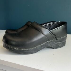 Dansko Black Leather Clogs, Size 37